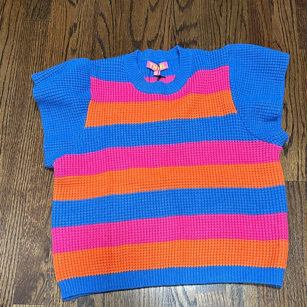 THML Blue, Pink, and Orange Striped Sweater